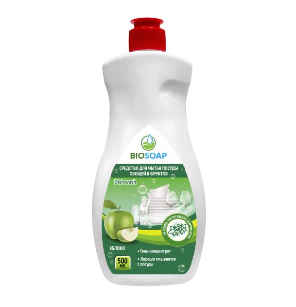 BIOSOAP СРЕДСТВО ДЛЯ МЫТЬЯ ПОСУДЫ, ОВОЩЕЙ И ФРУКТОВ (ЯБЛОКО), 500 мл