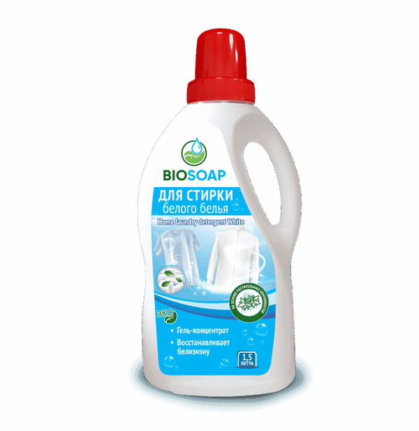 BIOSOAP Средство для стирки белого белья и сильно загрязненного белья, 1,5 л.
