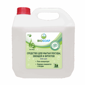 BIOSOAP Средство для мытья посуды, овощей и фруктов (Алоэ Вера), 3 л.